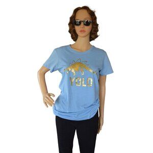 NWOT Natural History Museum YOLO Dinosaur Graphic T-Shirt Womens XL Light Blue G